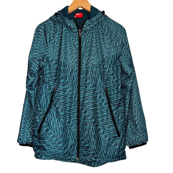 Nike Women’s Teal Abstract Windbreaker Jacket Size M Lightweight - Picture 1 of 13